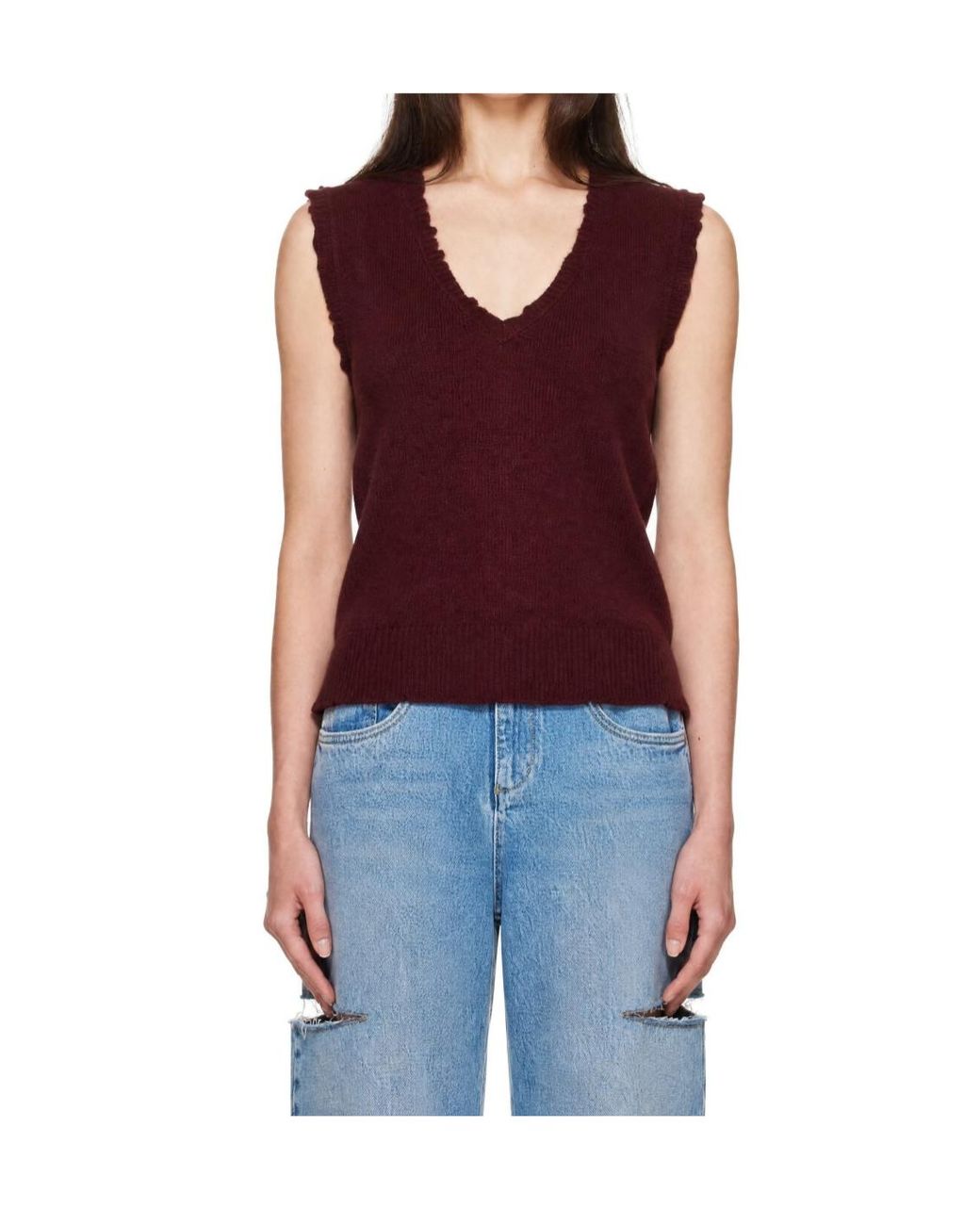 Maison Margiela Red Distressed Knitted Vest