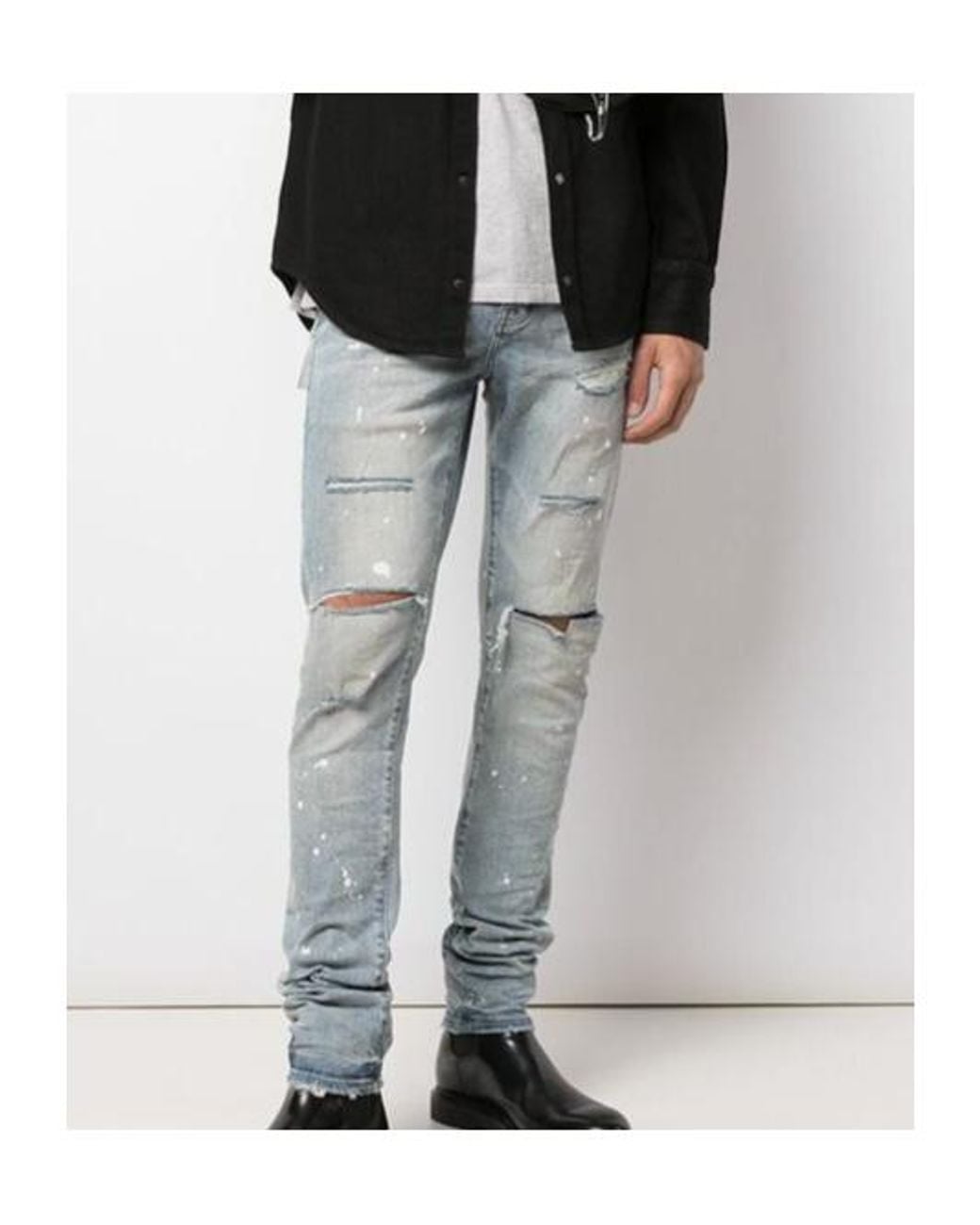 Purple Brand Blue P001 Paint Splatter Slim-Fit Jeans for men
