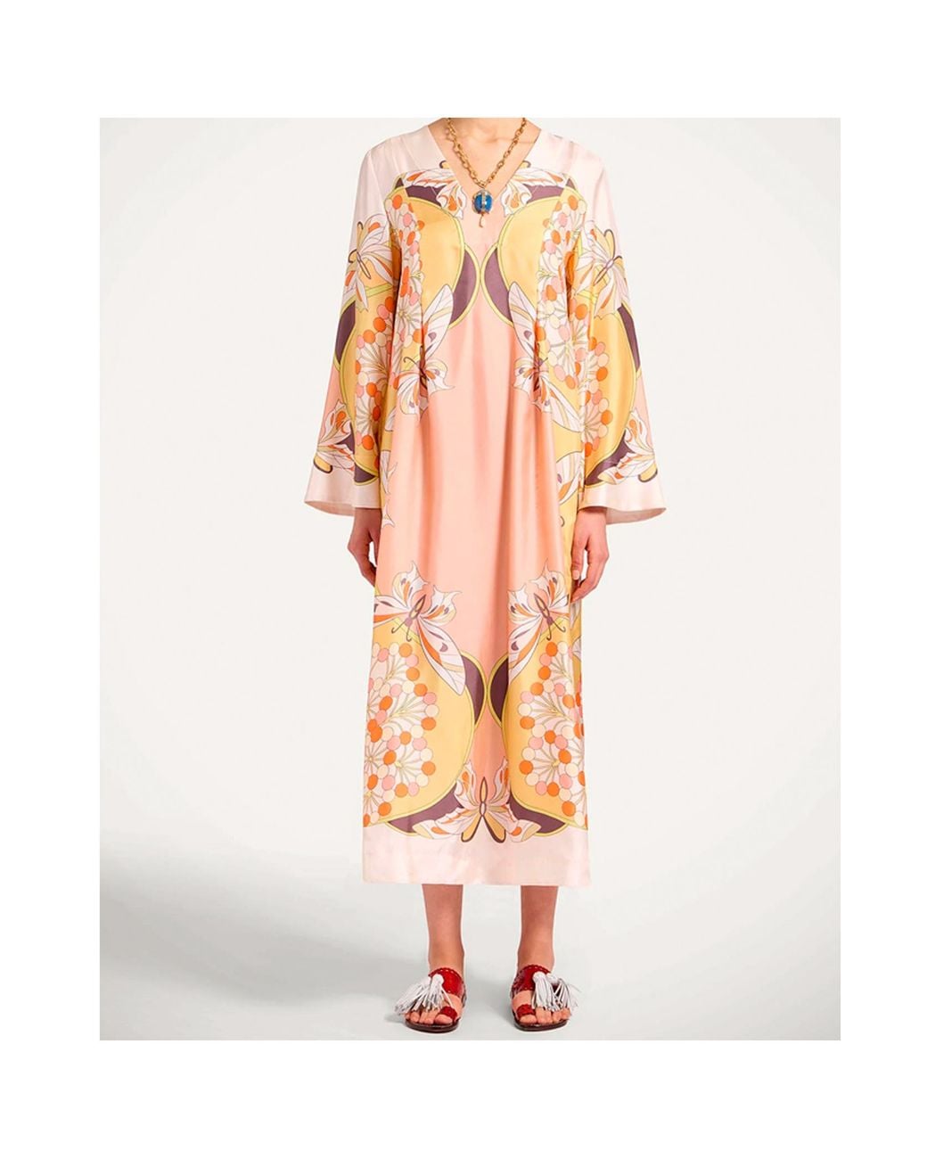 LaDoubleJ Pink Flame Butterfly-Print V-Neck Maxi Dress
