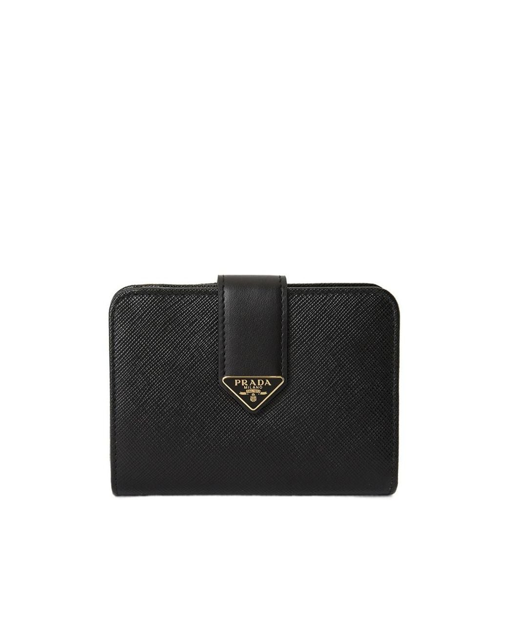 Prada Black Small Saffiano And Smooth Leather Wallet