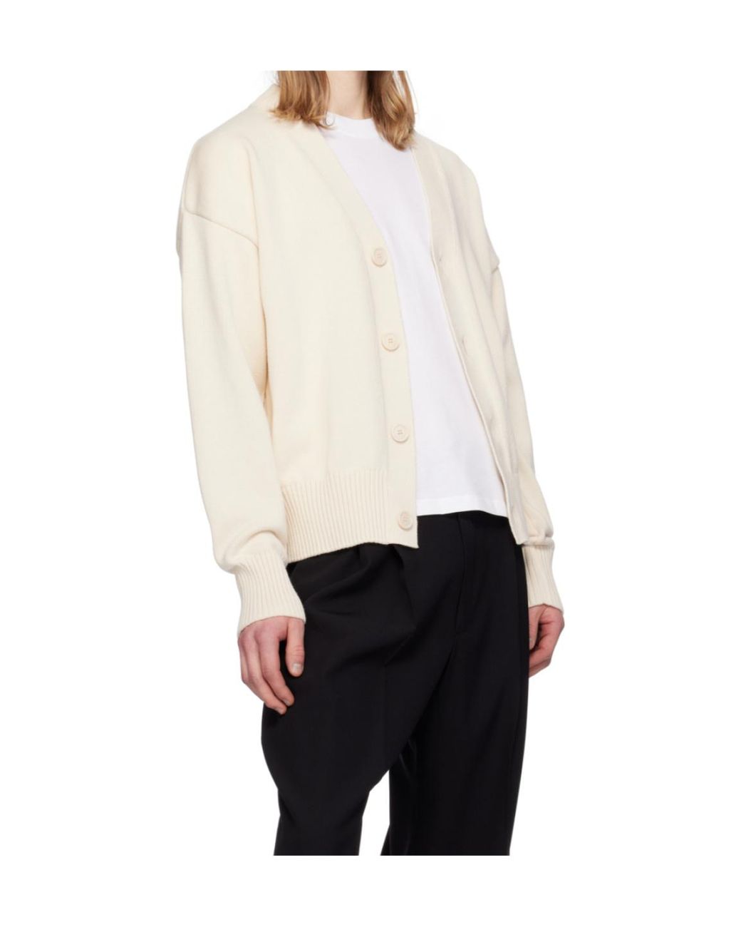 AMI Natural Logo Embroidered Knitted Cardigan for men