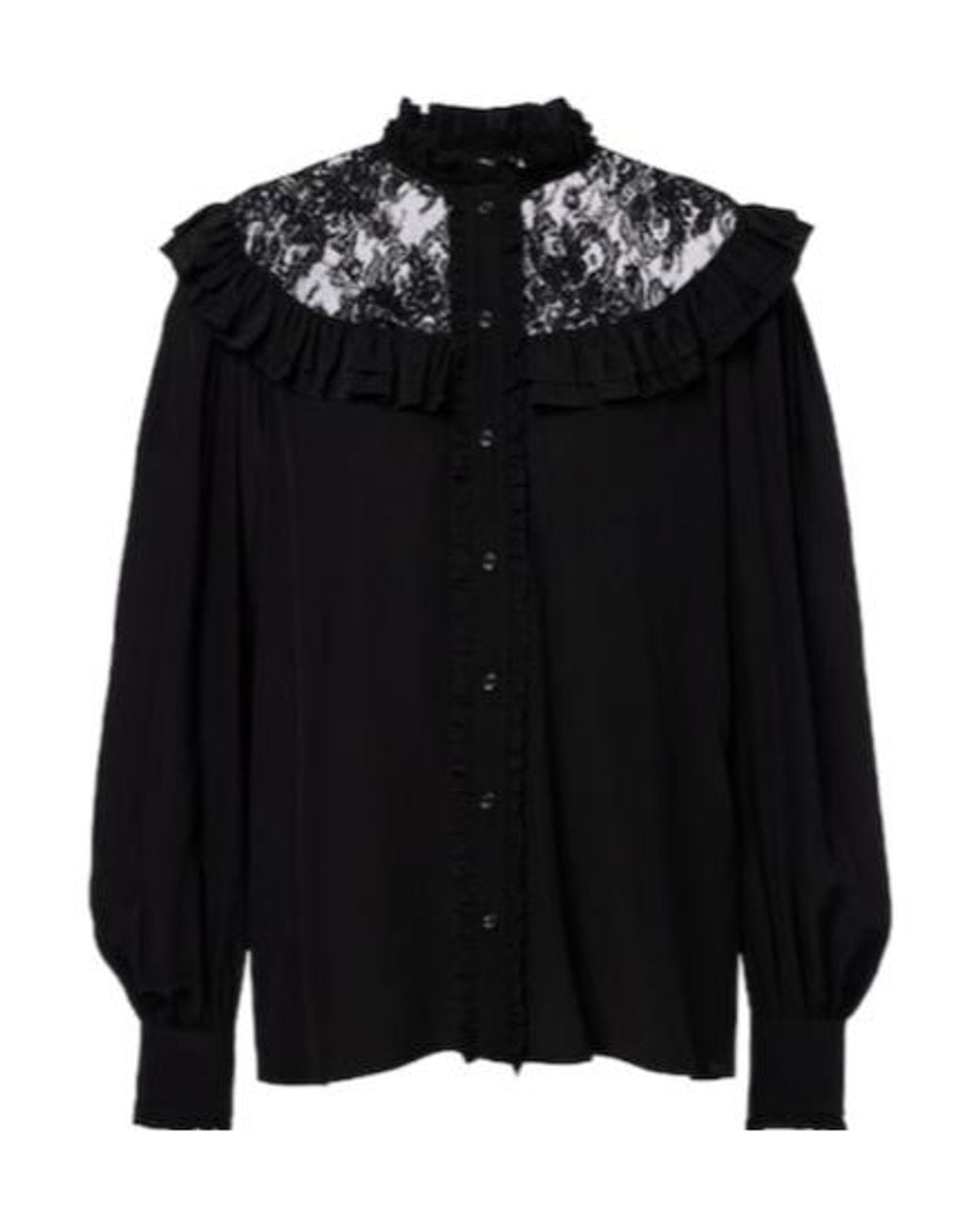 Chloé Black Lace-Trimmed Silk Blouse
