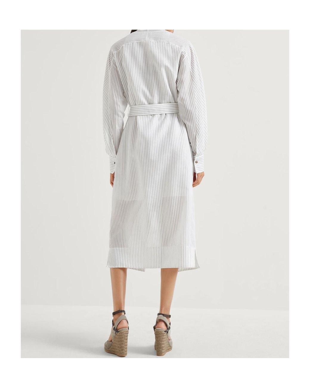 Brunello Cucinelli White Striped Shirt Midi Dress