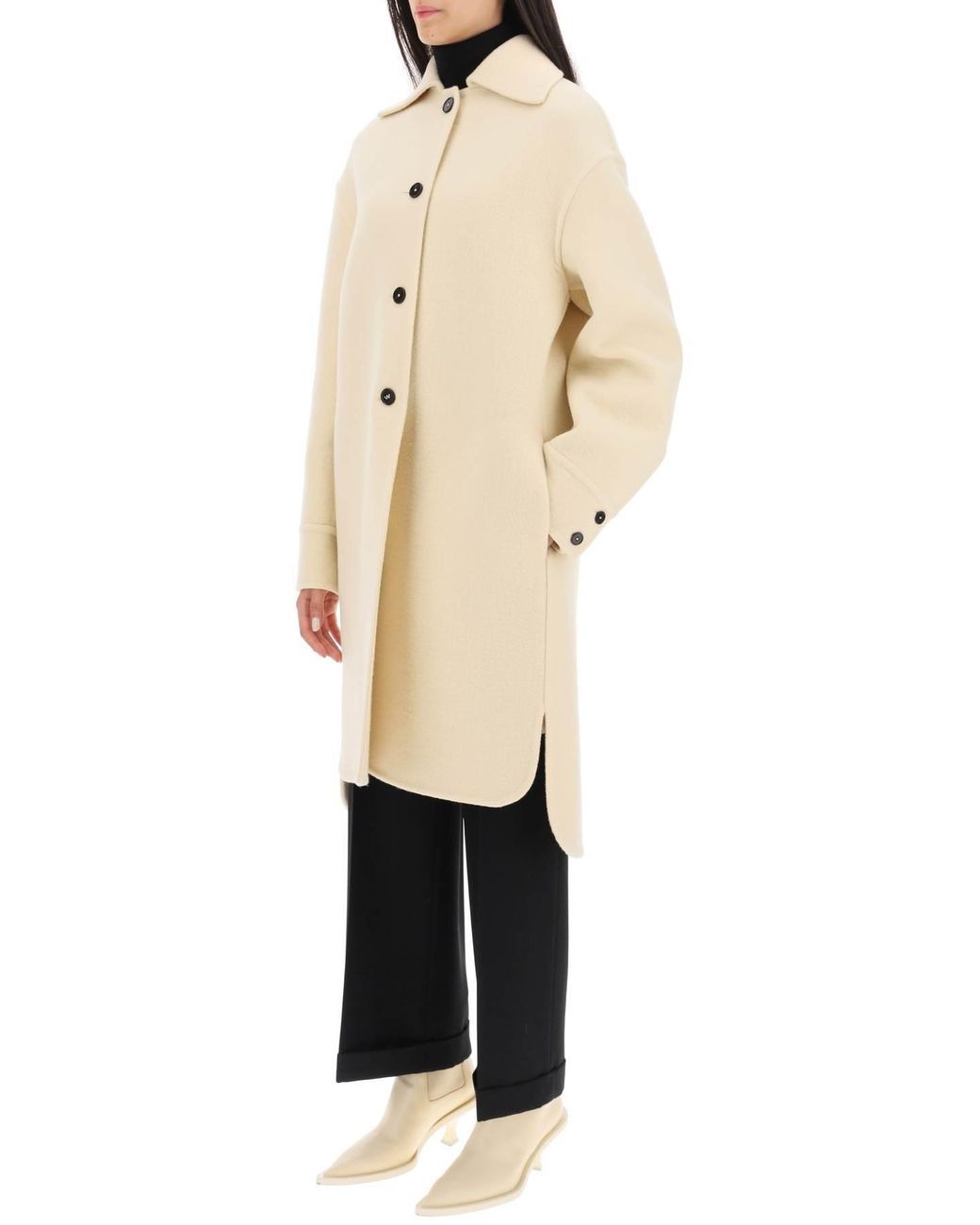 Jil Sander Natural Single-Breasted Oversized Coat