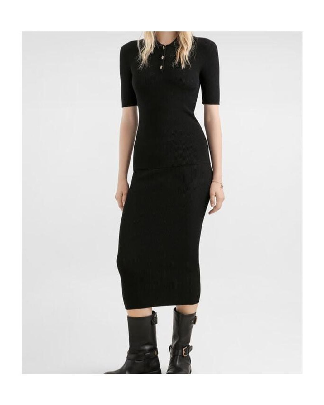 Dolce & Gabbana Black Short-Sleeved Ribbed Polo Sweater