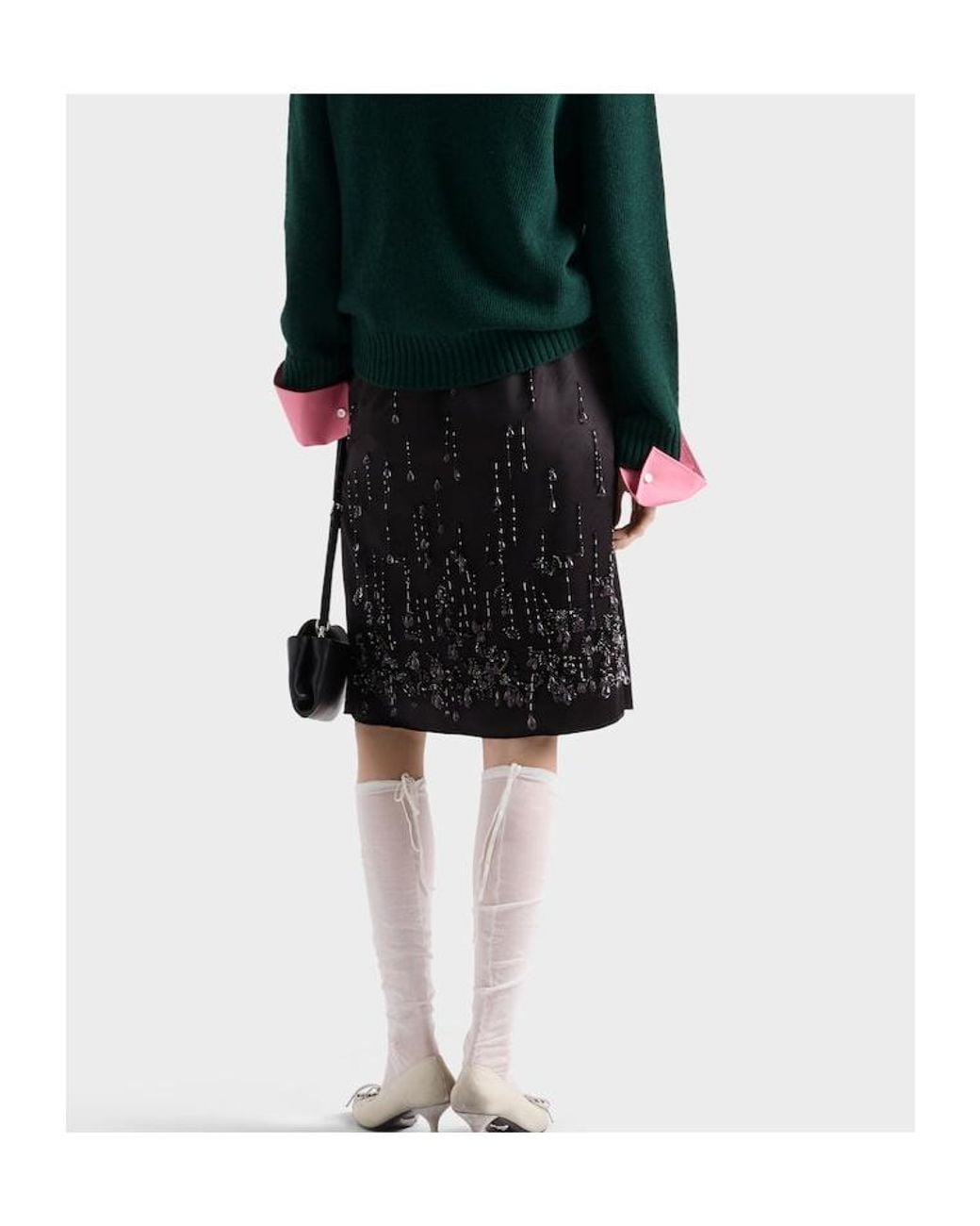 Prada Black Satin Skirt With Embroidery
