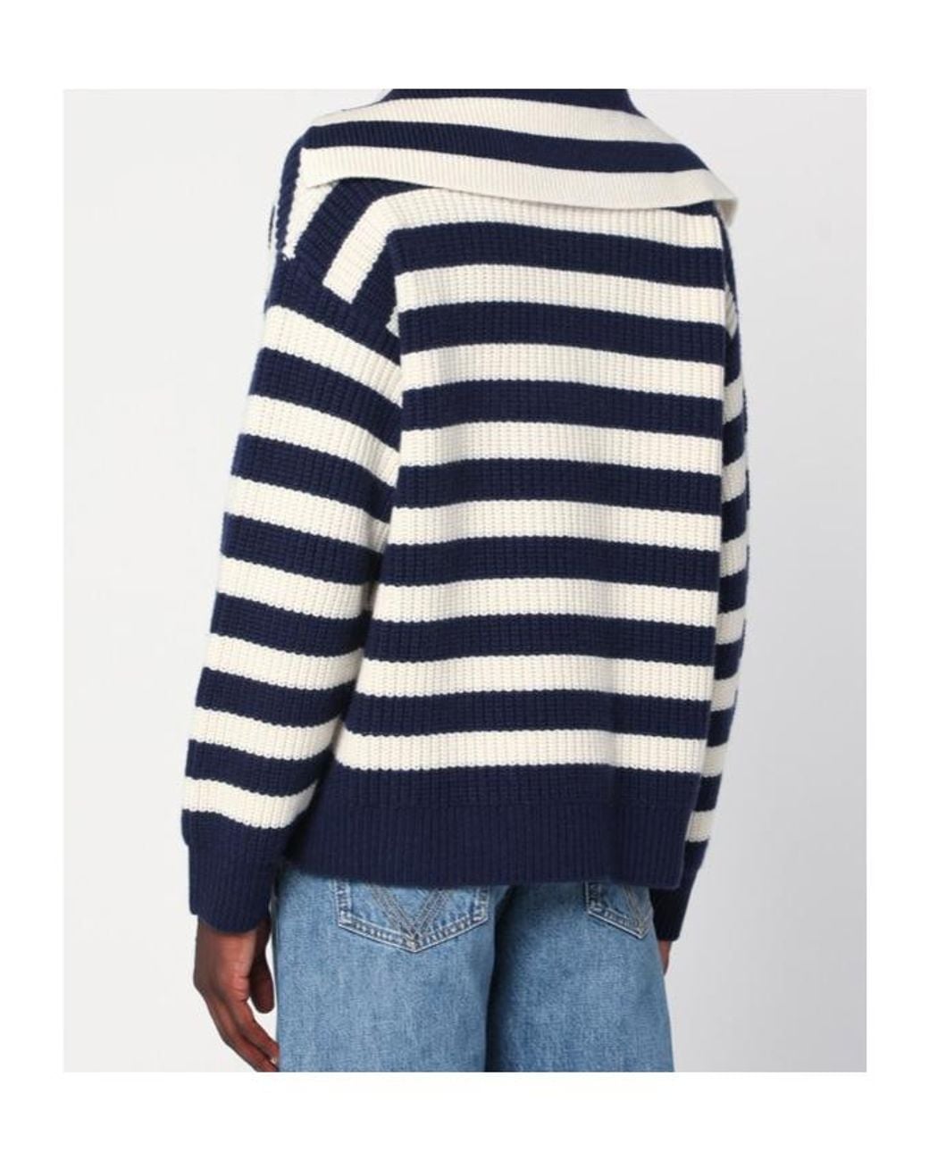 Bottega Veneta Blue V-Neck Striped Polo Jumper for men