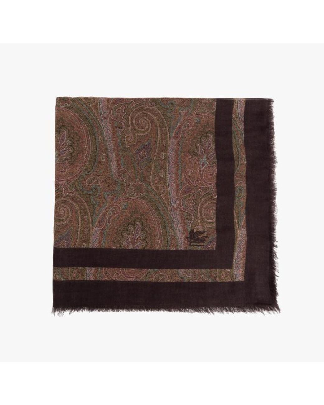 Etro Brown Paisley Fringed Scarf