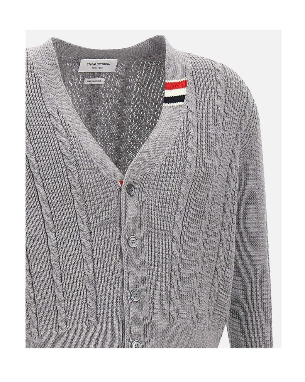 Thom Browne Gray V-Neck Buttoned Knitted Cardigan for men