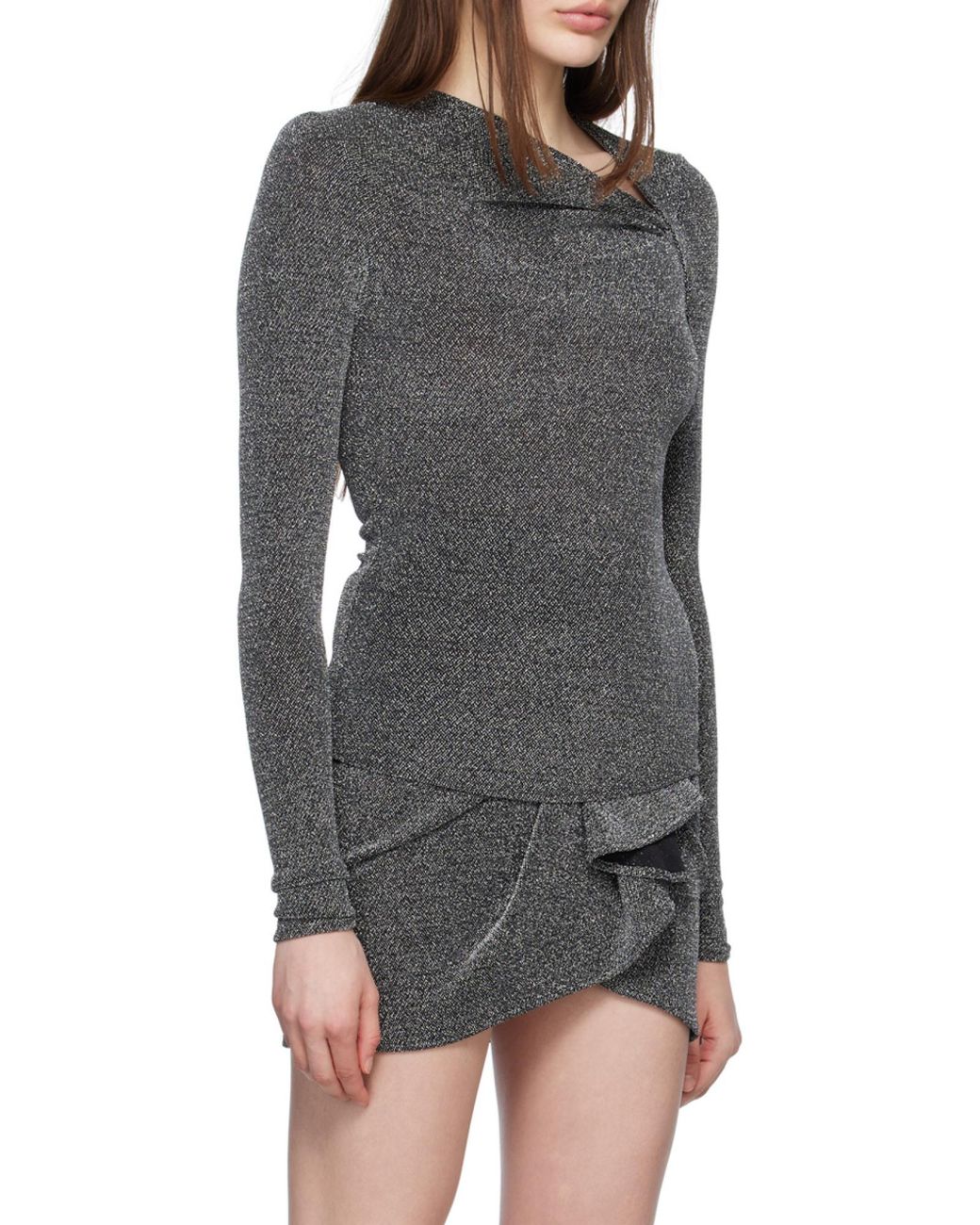 Isabel Marant Gray Shimmer Asymmetric-Neck Top