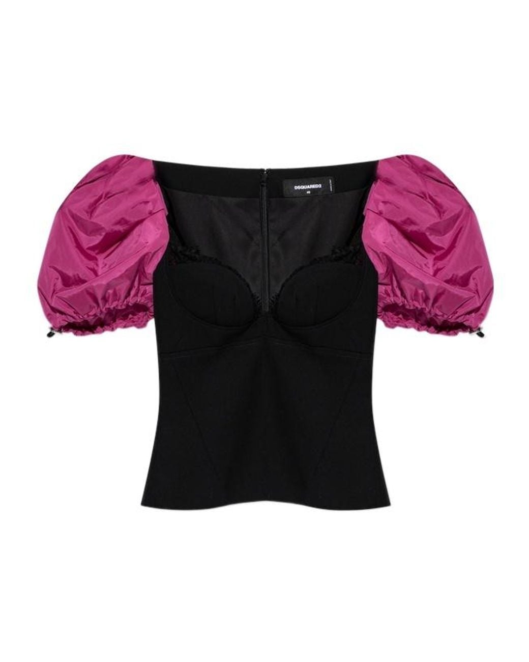DSquared² Red Puff-Sleeve Bustier Top