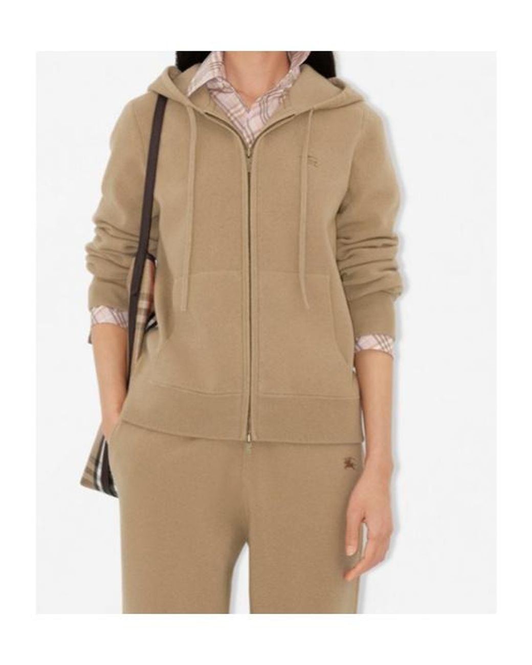 Burberry Natural Ekd Embroidered Zipped Hooded Cardigan