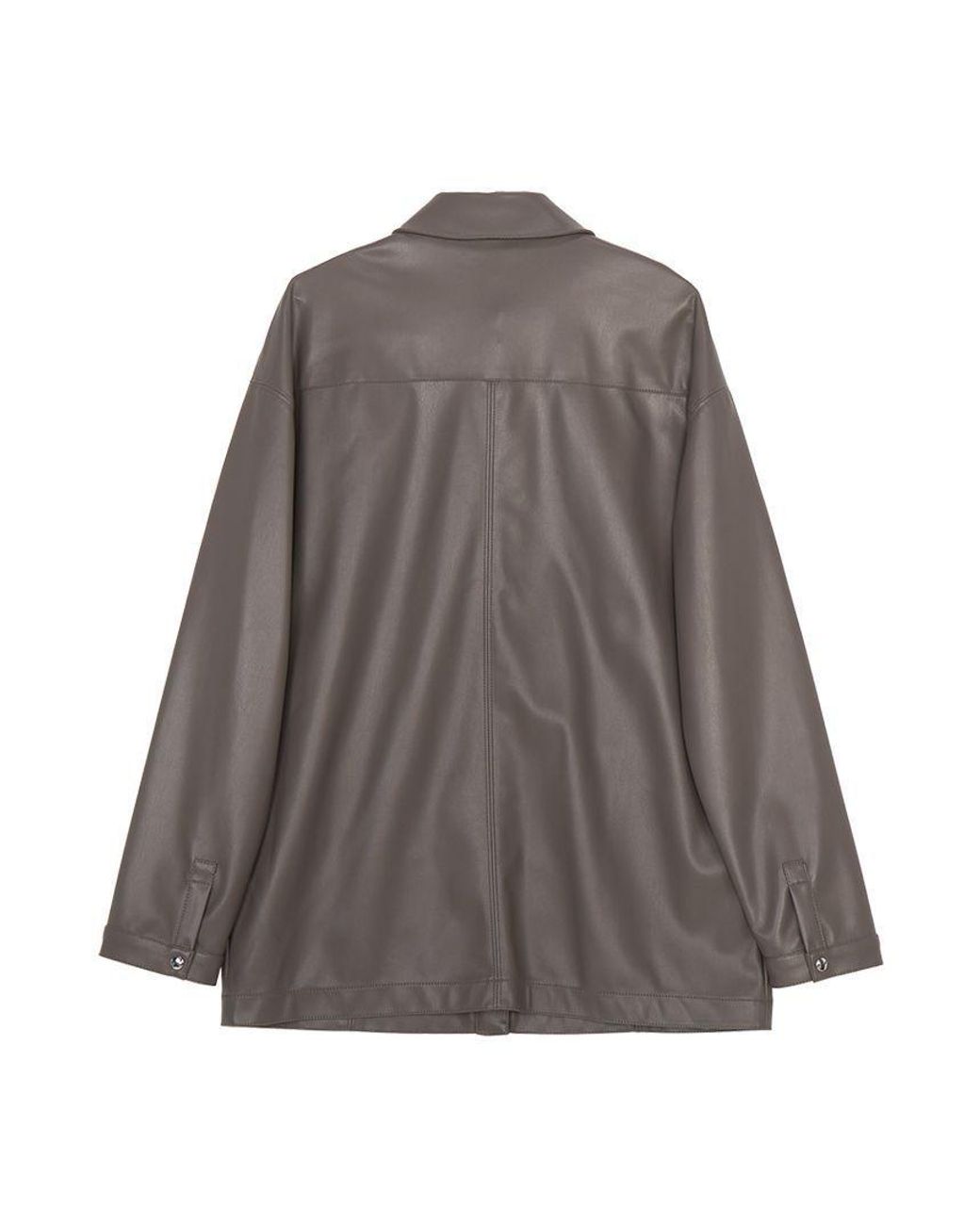 Max Mara Gray Collared Long-Sleeved Leather Jacket