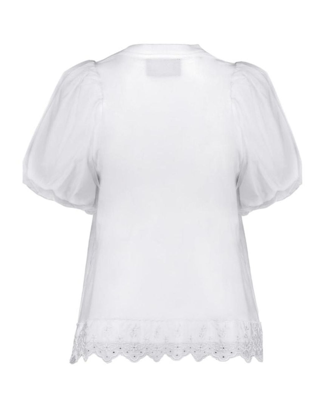 Simone Rocha White Lace Detailed Puff-Sleeved T-Shirt