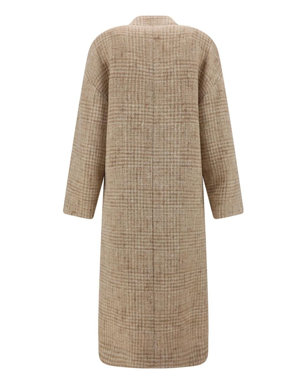 Brunello Cucinelli Natural Double-Breasted Checked Coat