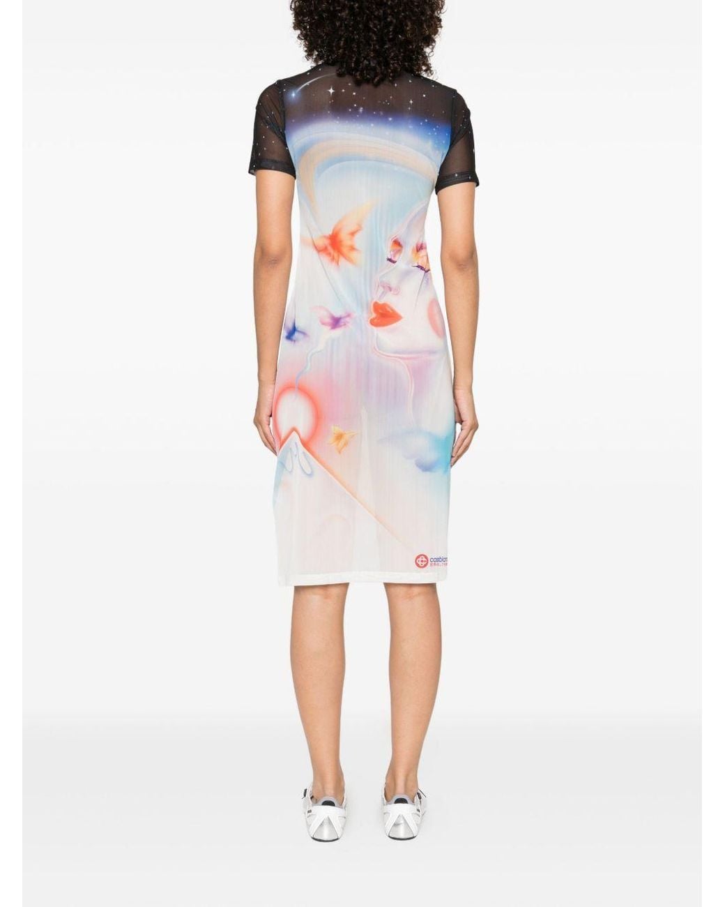 Casablanca Blue Printed Crewneck Midi Dress