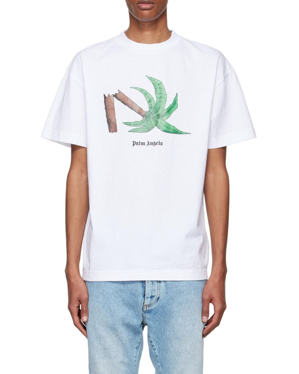 Palm Angels White Broken Palm Print T-Shirt for men