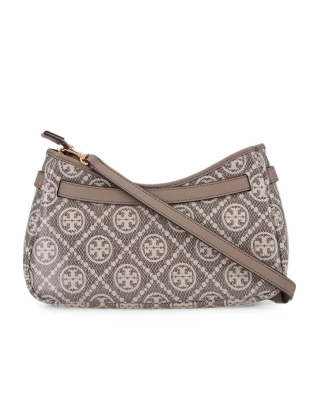 Tory Burch Gray T Monogram Coated Jacquard Romy Zip-Top Crossbody Bag