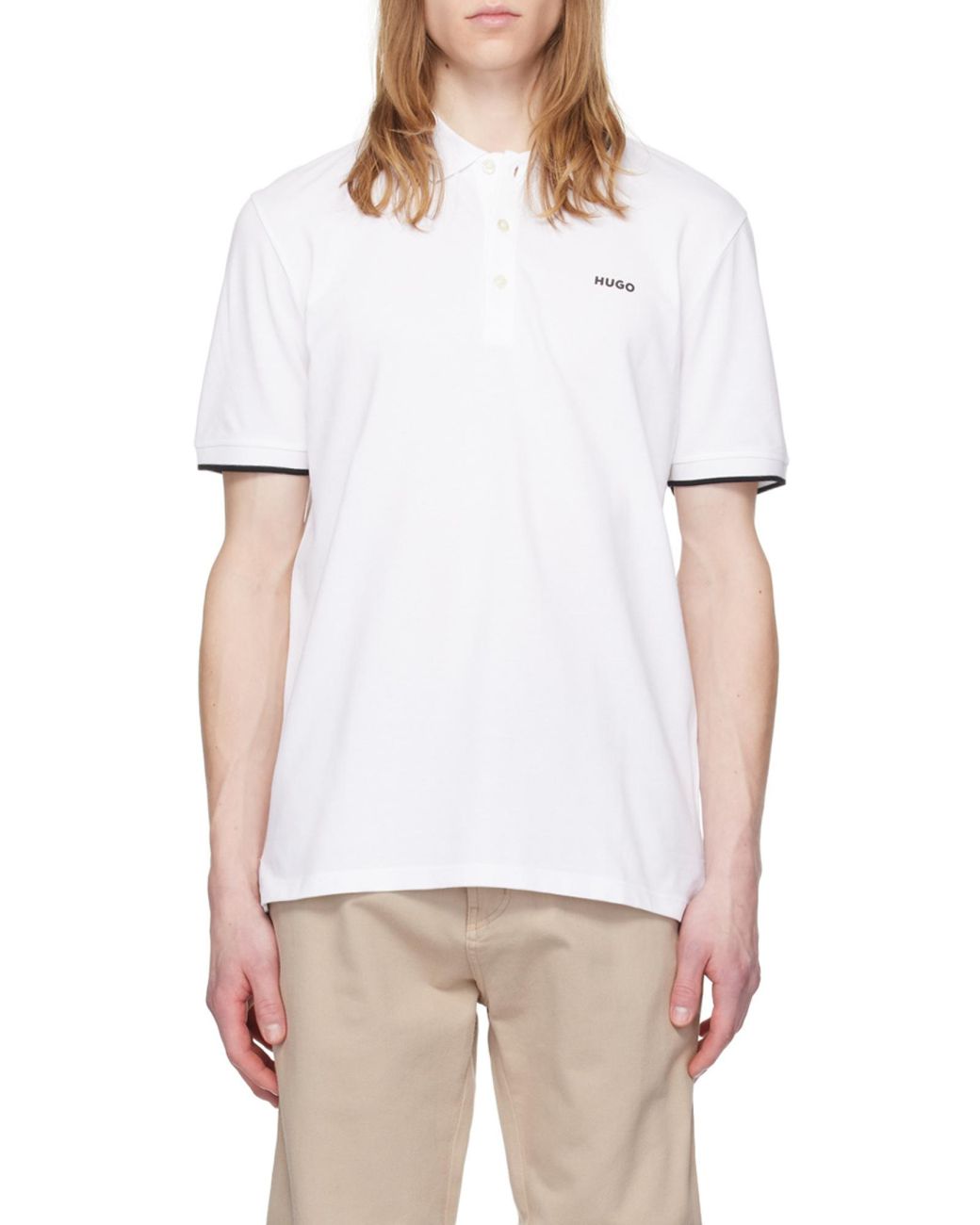 Boss White Hugo Slim-Fit Short-Sleeved Polo Shirt for men