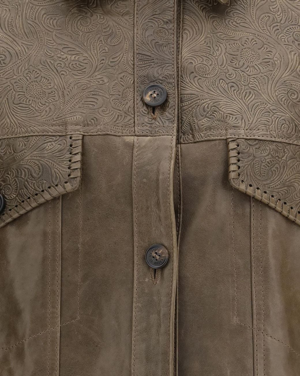 Golden Goose Deluxe Brand Green Babete Leather Jacket With Embossed Details