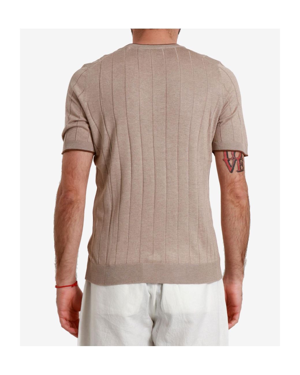 Gran Sasso Natural Maxi Ribbed Short-Sleeve Knitted Sweater for men