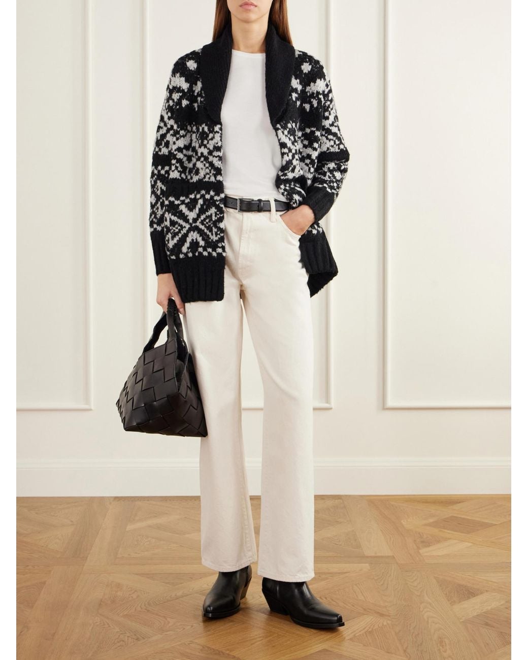 James Perse Black Intarsia-Knit Wool-Blend Cardigan