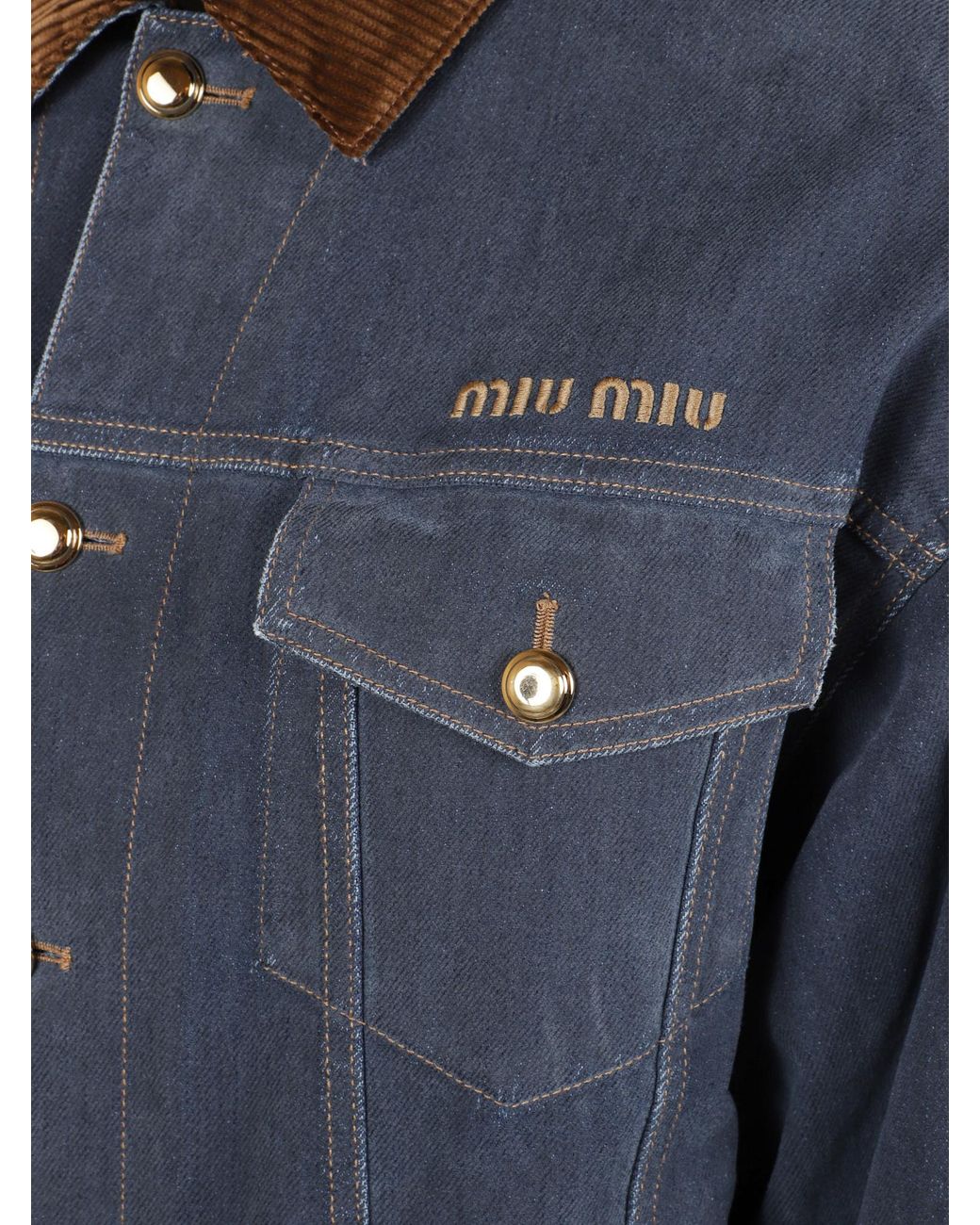 Miu Miu Blue Flocked Denim And Velvet Blouson Jacket