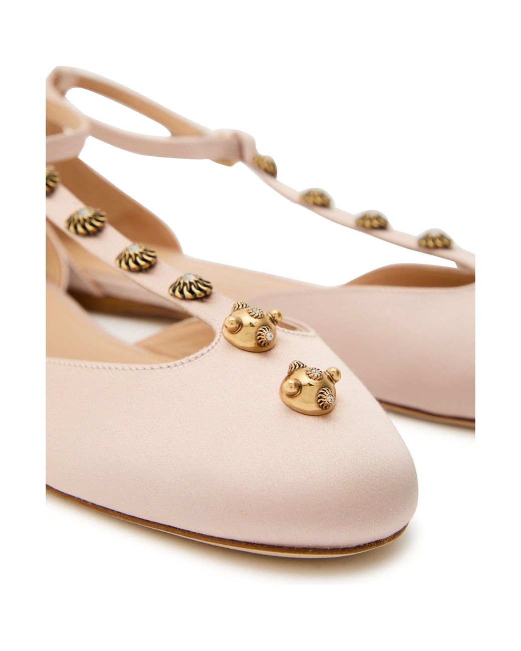 Chloé Pink Satin Ballet Flats Crystal Embellishments