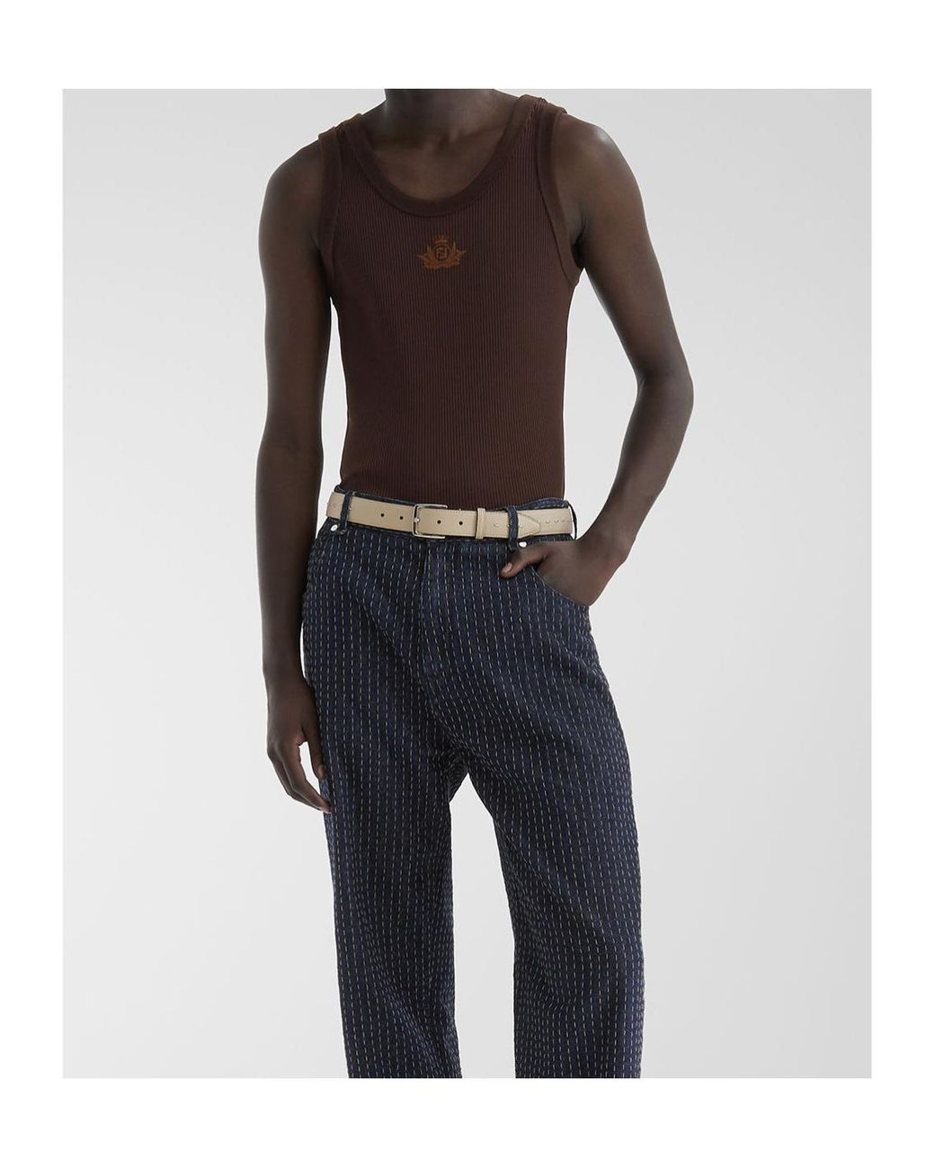 Fendi Logo Embroidered Ribbed Tank Top in Brown for Men | Lyst