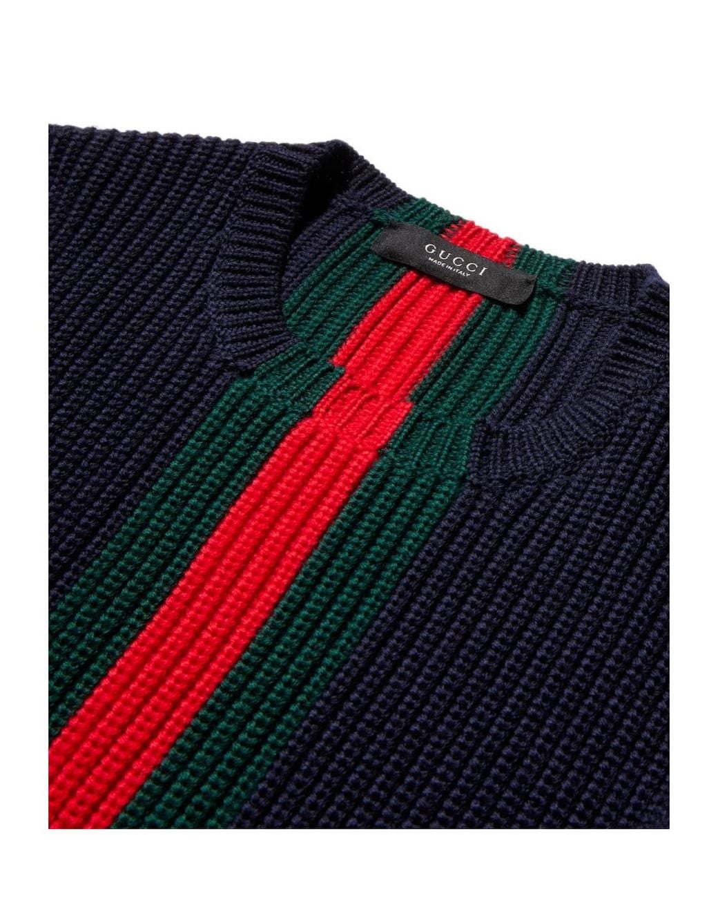 Gucci Blue Web Stripe Detailed Knitted Jumper for men
