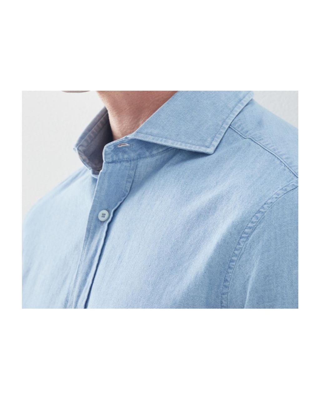 Brunello Cucinelli Blue Denim-Effect Chambray Shirt With Spread Collar for men