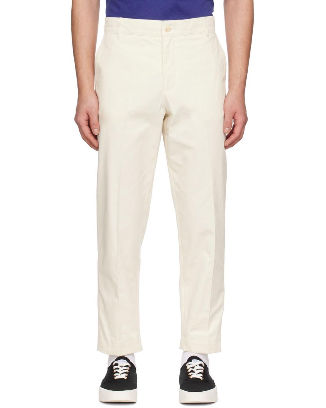 Maison Kitsuné White Cropped Cotton Trousers for men