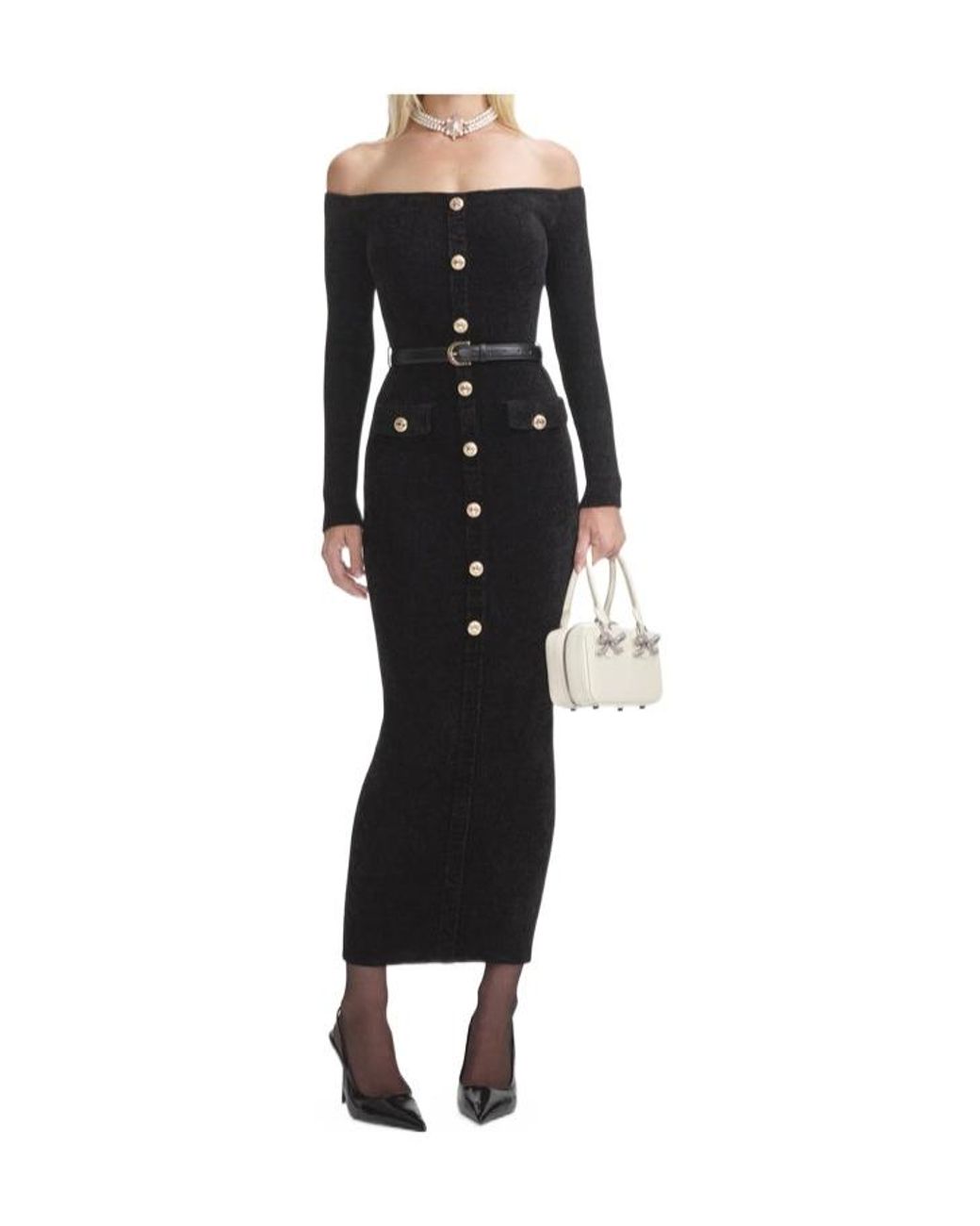Self-Portrait Black Chenille Knit Midi Dress