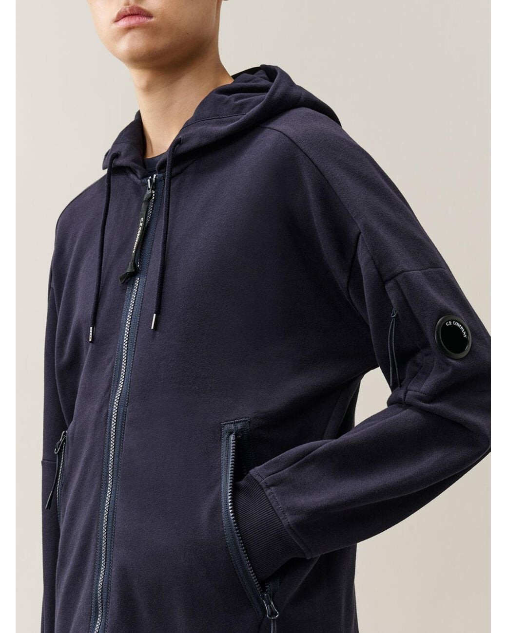 C P Company Blue Lens-Detail Zip-Up Hoodie for men