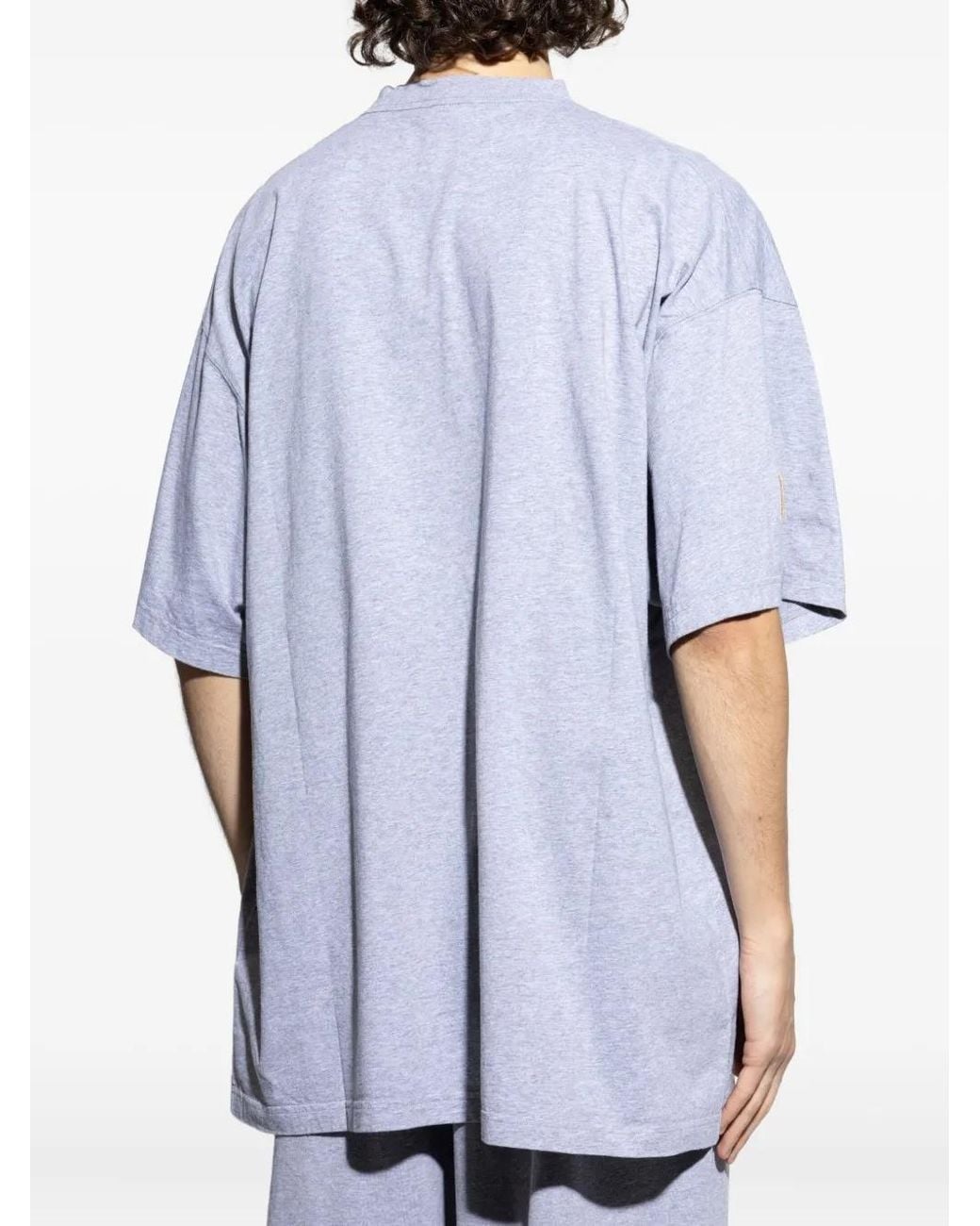 Balenciaga Gray Logo Embroidered Crewneck T-Shirt for men