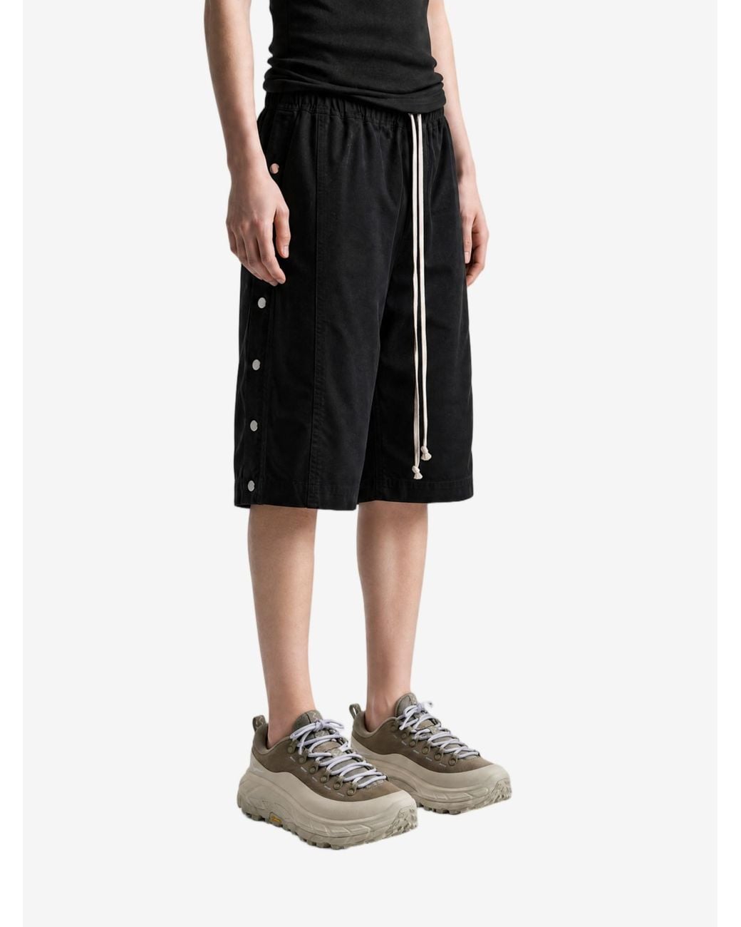 Rick Owens Black Pusher Press-Stud Drawstring Shorts for men