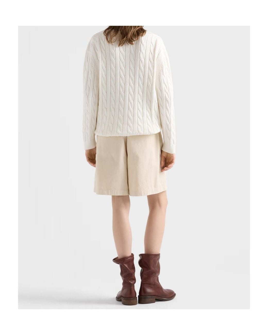 Prada White Cable-Knit Logo Cardigan