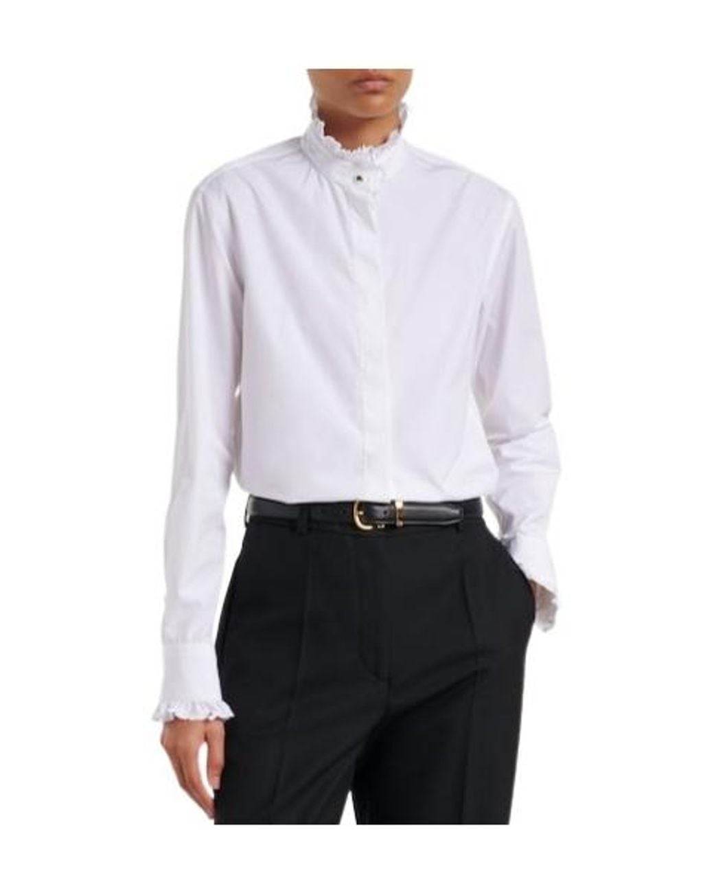 Burberry White Logo Ruffled Cotton Poplin Shirt
