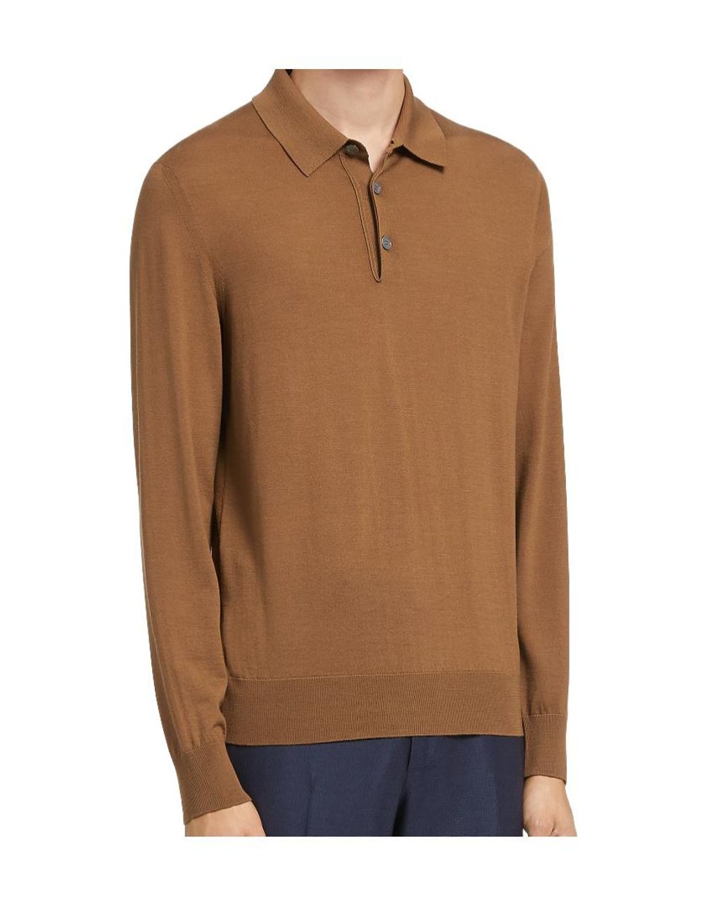 Zegna Brown Logo Long-Sleeved Polo Shirt for men