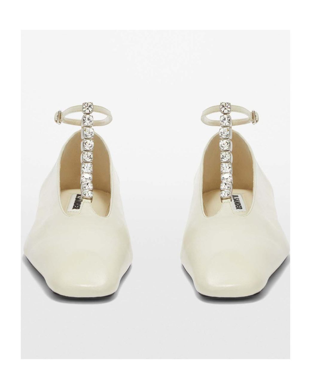 Jil Sander White Embellished Ankle Strapped Ballerina Shoes