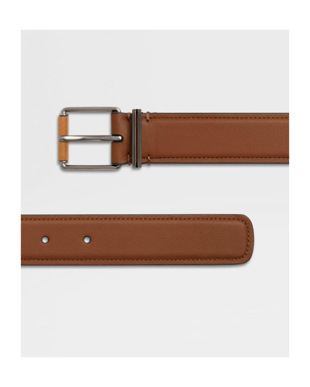 Zegna Brown Leather Wood-Effect Buckle Belt for men