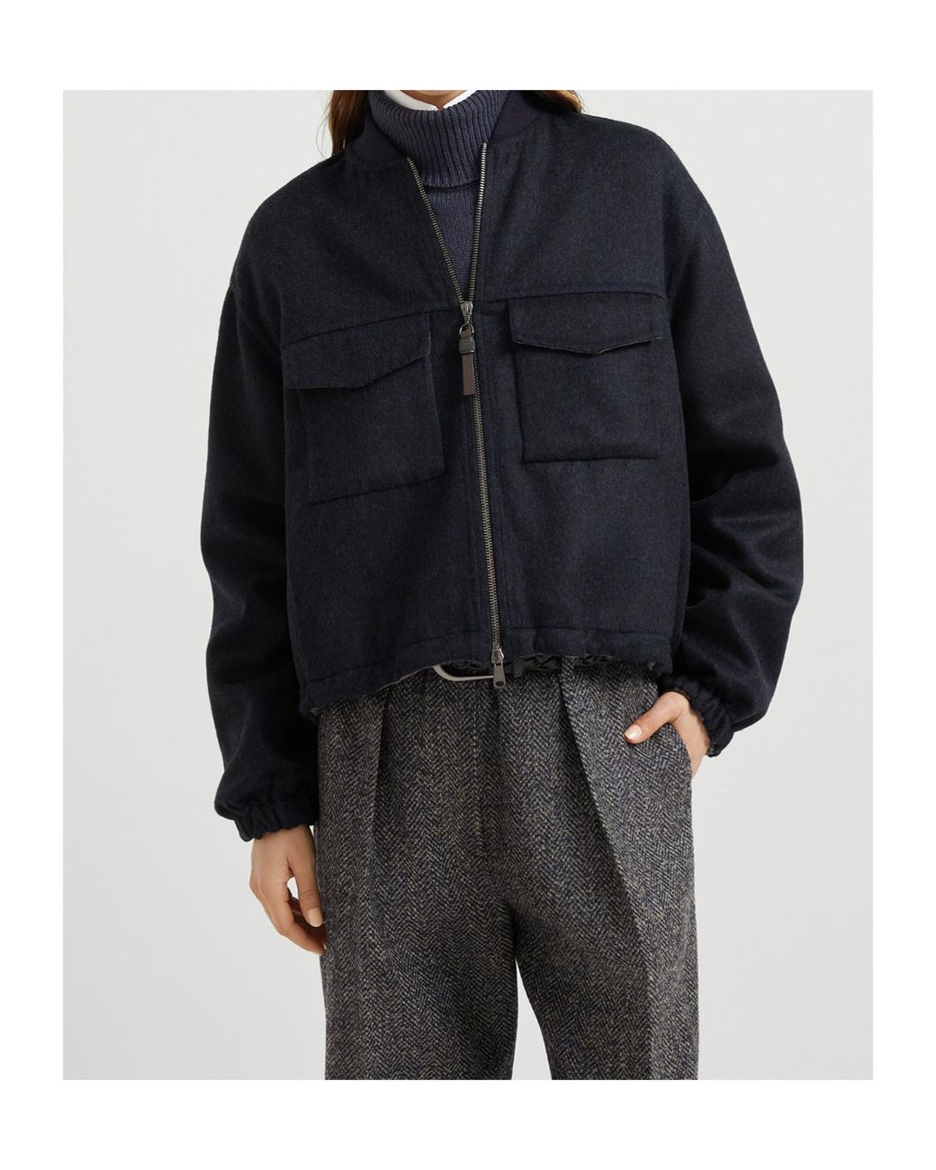 Brunello Cucinelli Blue Hand-Crafted Bomber Jacket