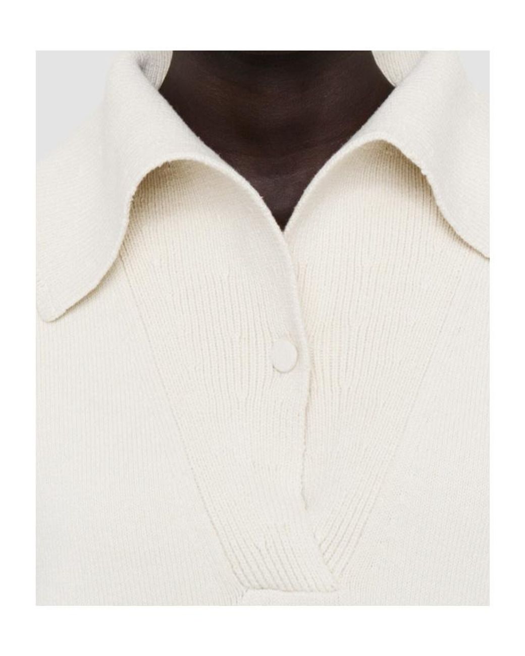 Joseph White Long Sleeved Knitted Polo Jumper