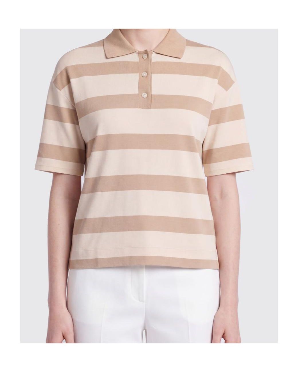 Max Mara Natural Striped Cotton Polo Shirt