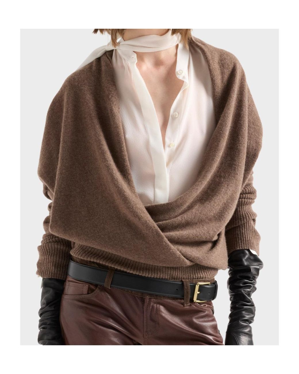 7 For All Mankind Brown Wrap V-Neck Sweater