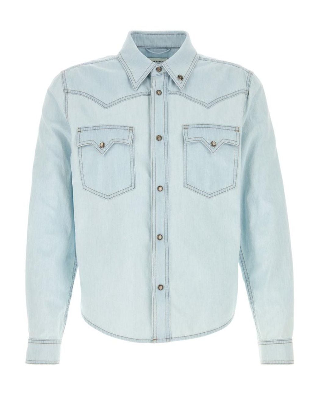 Versace Blue Button-Up Denim Shirt for men