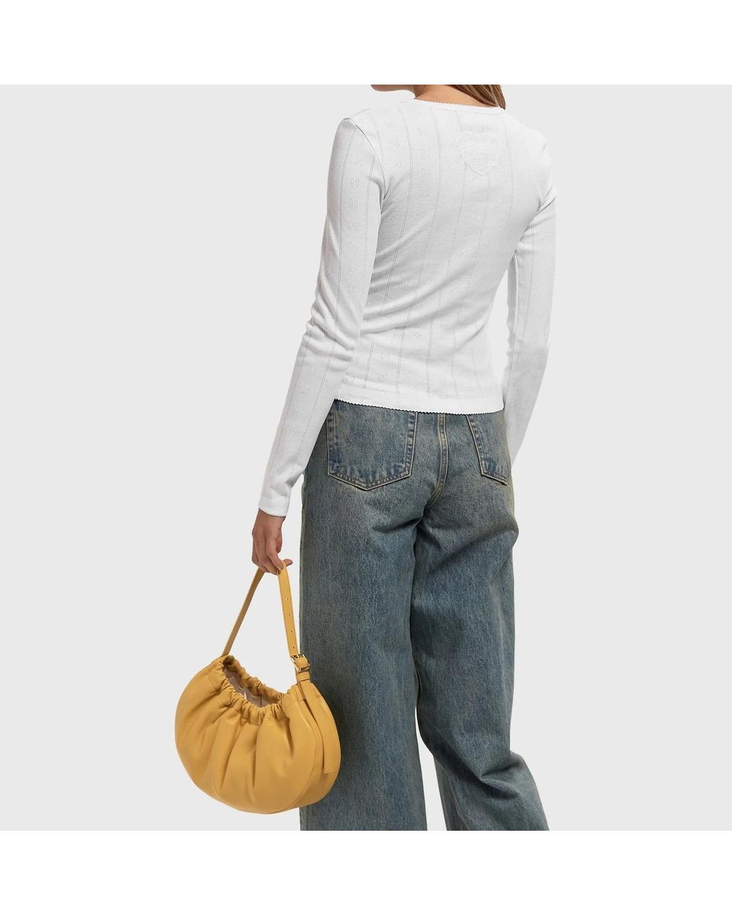 Ganni White Pointelle Knit Round Neck Cardigan