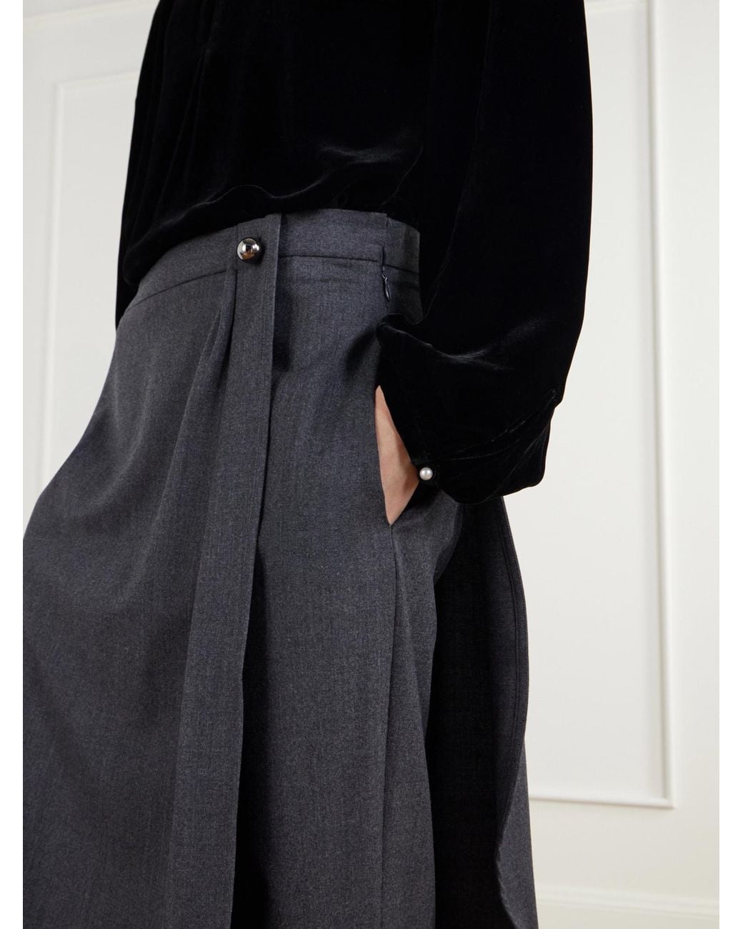 Maria McManus Gray Wrap-Effect Lannel Straight-Leg Pants