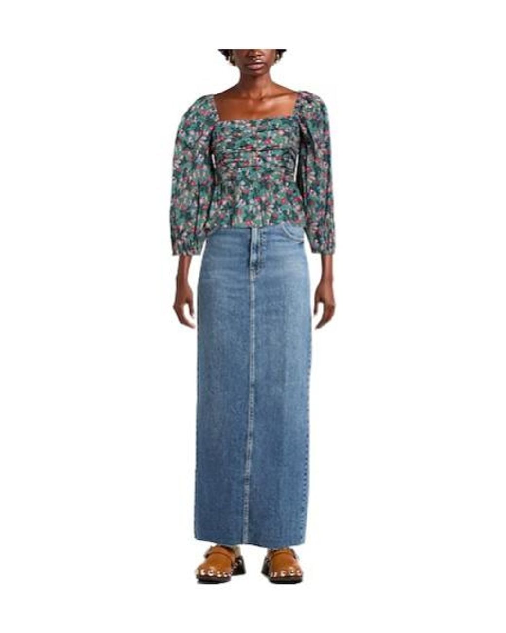 Weekend by Maxmara Blue Floral Square Neck Top