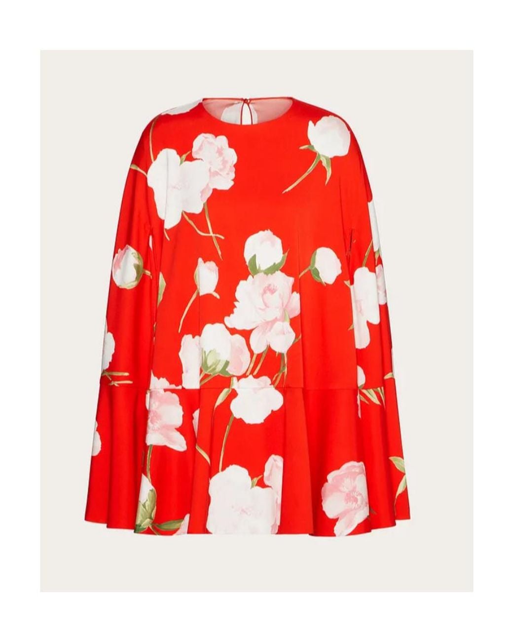 Valentino Red Floral-Print Cape Dress